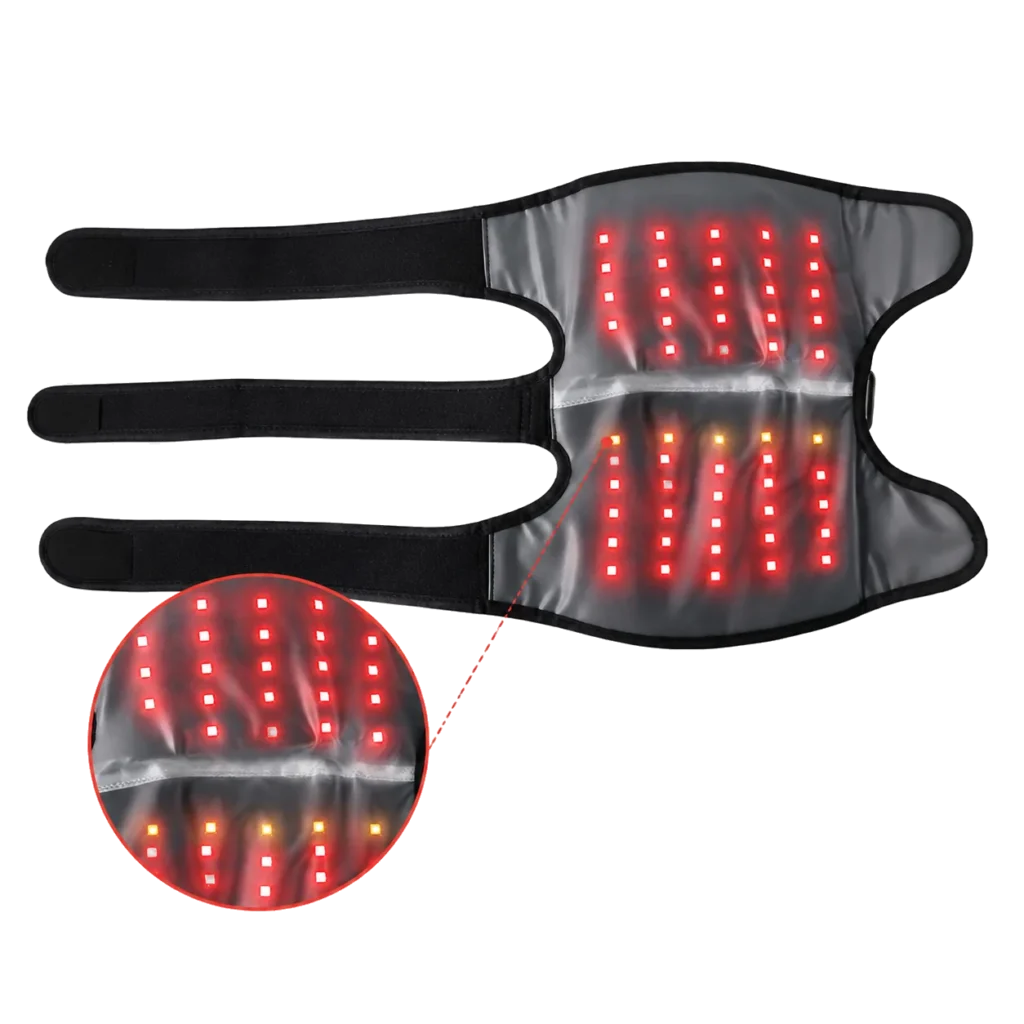 Inner LED panel detail of the LK-RKM001 knee wrap showing the illuminated red light layout.