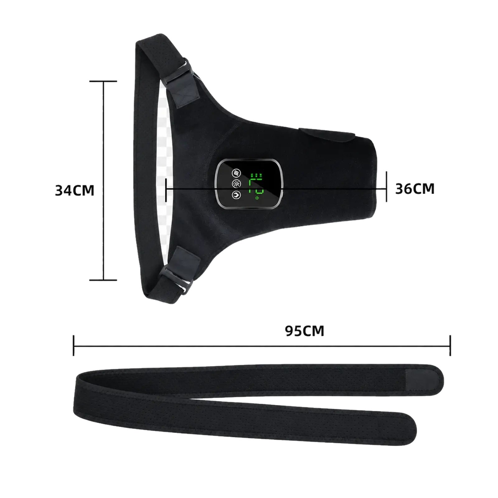 Loyalkins rechargeable shoulder wrap dimensions and extension strap length