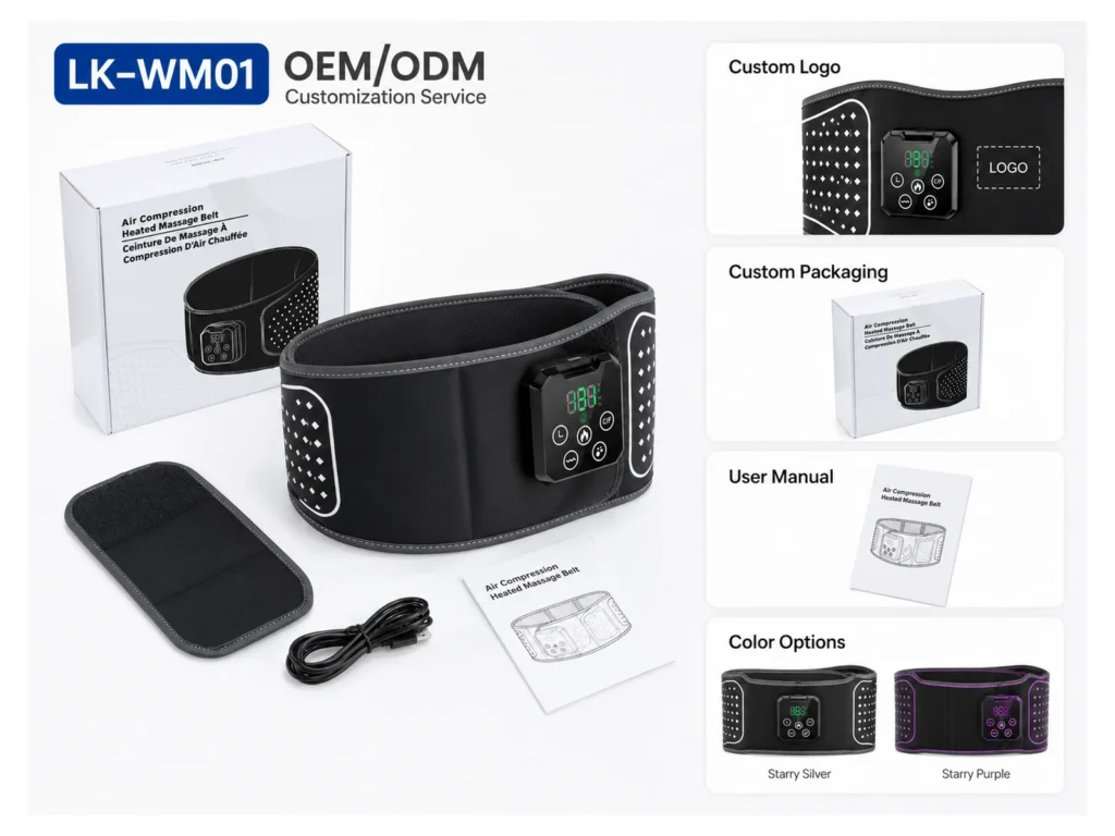 LK-WM01 OEM and ODM customization options for logo, packaging, manual, and product color.